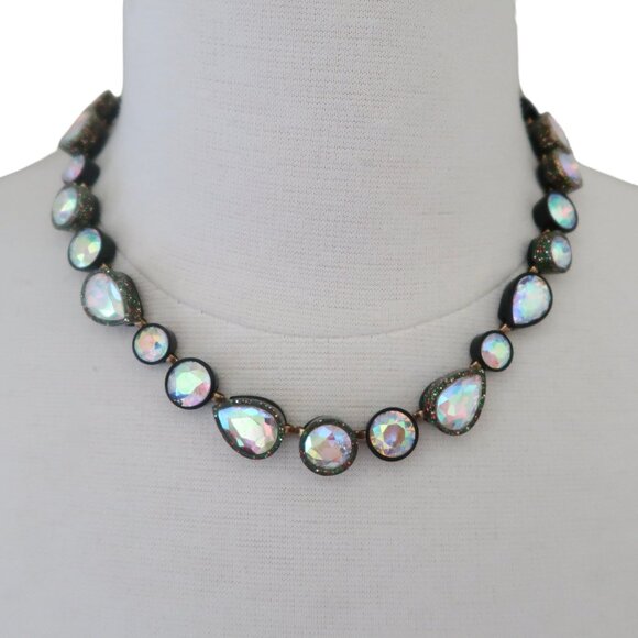 J CREW Sea Glass Brulee necklace AB stones on black